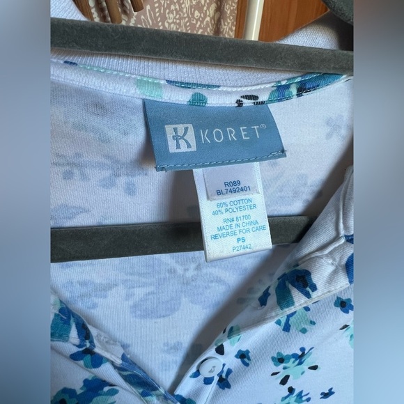 Vintage 1980 Koret Blue White Floral Collared Shirt Dress - Picture 2 of 6